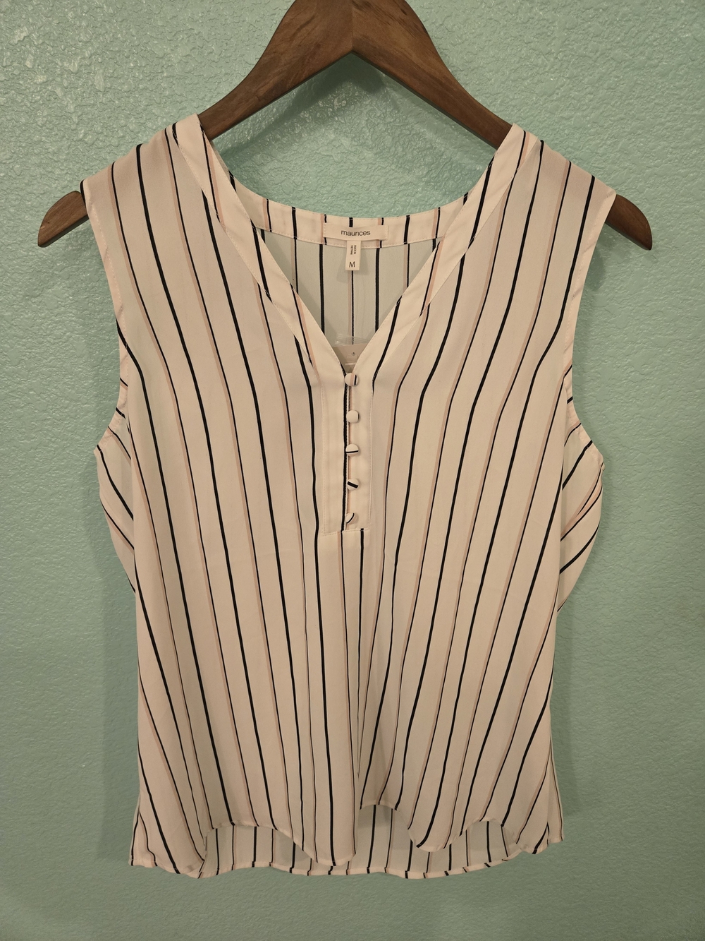 Maurices Ivory Sleeveless V-Neck Tank with Blue & Pink Vertical Stripes